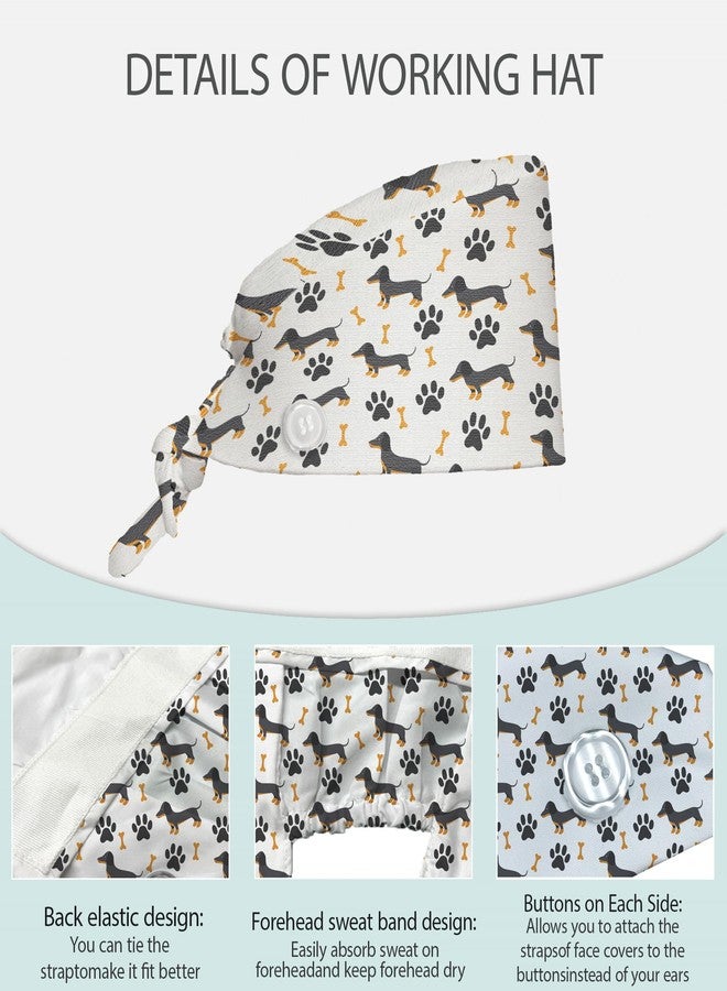 IGPPDO Cute Dachshund Unisex Scrub Cap with Sweatband - Adjustable Tie Back Surgical Hat for Men and Women, 2 Pcs Working Nurse Cap - Image 3